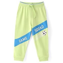 Babyhug Cotton Knit Full Length Lounge and Track Pant with Text Print - Limegreen