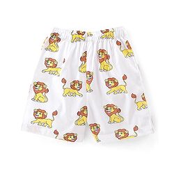 Babyhug Cotton Woven Regular Boxers Lion & Car Print Pack of 3 - White Navy & Pink