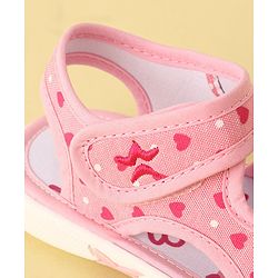 Cute Walk by Babyhug Velcro Closure Musical Sandals with Heart Print & Bow - Pink