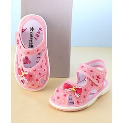 Cute Walk by Babyhug Velcro Closure Musical Sandals with Heart Print & Bow - Pink