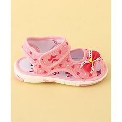Cute Walk by Babyhug Velcro Closure Musical Sandals with Heart Print & Bow - Pink