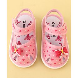 Cute Walk by Babyhug Velcro Closure Musical Sandals with Heart Print & Bow - Pink