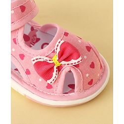 Cute Walk by Babyhug Velcro Closure Musical Sandals with Heart Print & Bow - Pink