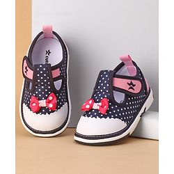 Cute Walk by Babyhug Musical  Shoes with Velcro Closure Polka Dot Print - Navy Blue