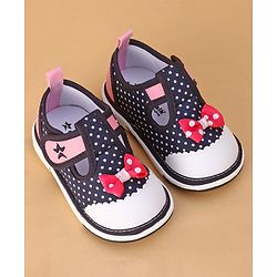 Cute Walk by Babyhug Musical  Shoes with Velcro Closure Polka Dot Print - Navy Blue
