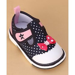 Cute Walk by Babyhug Musical  Shoes with Velcro Closure Polka Dot Print - Navy Blue