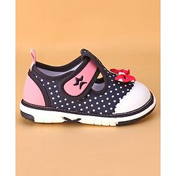 Cute Walk by Babyhug Musical  Shoes with Velcro Closure Polka Dot Print - Navy Blue
