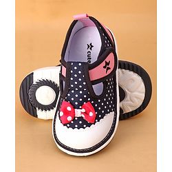 Cute Walk by Babyhug Musical  Shoes with Velcro Closure Polka Dot Print - Navy Blue
