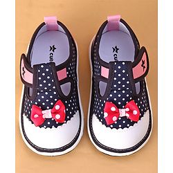 Cute Walk by Babyhug Musical  Shoes with Velcro Closure Polka Dot Print - Navy Blue