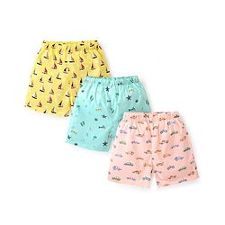 Babyhug Cotton Woven Regular Boxers Cars & Boats Print Pack of 3 - Blue Pink & Yellow