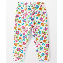 Babyhug Cotton Looper Knit Full Length Lounge Pant With Floral Print - White