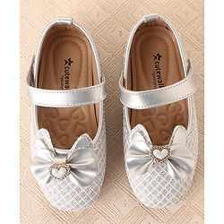Cute Walk by Babyhug Ballerinas with Velcro Closure & Bow Applique-  Sliver