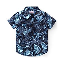 Babyhug Cotton Woven Half Sleeves Shirt & Denim Shorts Set Leaf Print - Blue