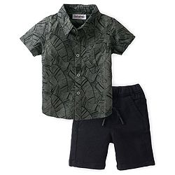 Babyhug Cotton Woven Half Sleeves Shirt & Denim Shorts With Abstract Print - Black