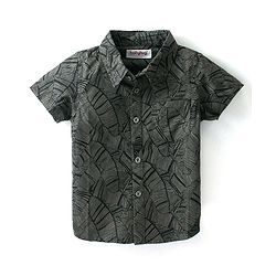 Babyhug Cotton Woven Half Sleeves Shirt & Denim Shorts With Abstract Print - Black