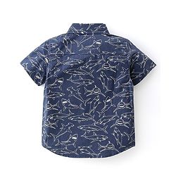 Babyhug Cotton Woven Half Sleeves Shirt & Denim Shorts With Shark Print - Navy Blue