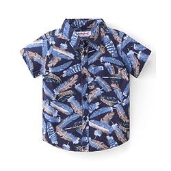 Babyhug Cotton Woven Half Sleeves Shirt & Denim Shorts With Feather - Navy Blue