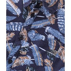 Babyhug Cotton Woven Half Sleeves Shirt & Denim Shorts With Feather - Navy Blue