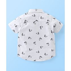Babyhug Cotton Woven Half Sleeves Shirt and Denim Shorts Set Fish Print - White & Blue