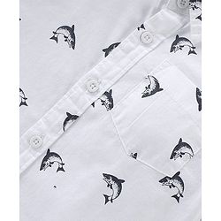 Babyhug Cotton Woven Half Sleeves Shirt and Denim Shorts Set Fish Print - White & Blue