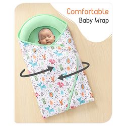 Babyhug Premium Cotton Snug Pod Baby Wrap Animal Print- White & Green