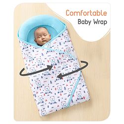 Babyhug Premium Cotton Snug Pod Baby Wrap Animal Print- White & Green