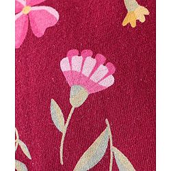 Babyhug 100% Cotton Jersey Knit Shoulder Strap Jumpsuit with Bow Applique Floral Print - Maroon