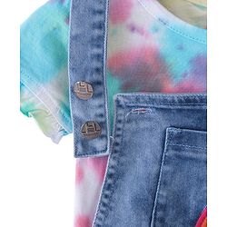 Babyhug Cotton Knit Half Sleeves T-Shirt &  Denim Frock Rainbow Tie & Die - Blue