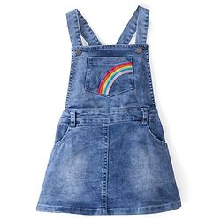 Babyhug Cotton Knit Half Sleeves T-Shirt &  Denim Frock Rainbow Tie & Die - Blue