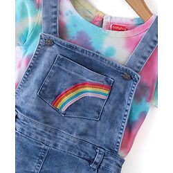 Babyhug Cotton Knit Half Sleeves T-Shirt &  Denim Frock Rainbow Tie & Die - Blue