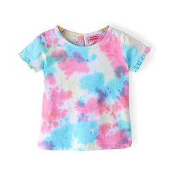 Babyhug Cotton Knit Half Sleeves T-Shirt &  Denim Frock Rainbow Tie & Die - Blue