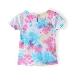 Babyhug Cotton Knit Half Sleeves T-Shirt &  Denim Frock Rainbow Tie & Die - Blue