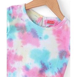 Babyhug Cotton Knit Half Sleeves T-Shirt &  Denim Frock Rainbow Tie & Die - Blue