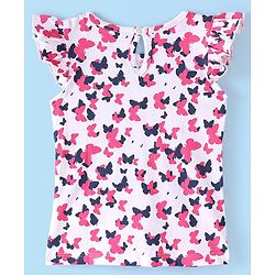 Babyhug Cotton Knit Frill Sleeves T-Shirt &  Denim Frock  Butterfly Print - Blue & Pink