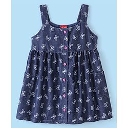 Babyhug Cotton Knit Frill Sleeves T-Shirt &  Denim Frock  Butterfly Print - Blue & Pink