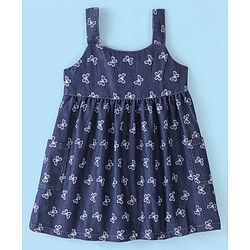 Babyhug Cotton Knit Frill Sleeves T-Shirt &  Denim Frock  Butterfly Print - Blue & Pink