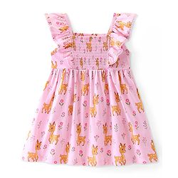 Babyhug Cotton Jersey Knit Sleeveless Frock Deer Print - Pink