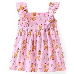Babyhug Cotton Jersey Knit Sleeveless Frock Deer Print - Pink