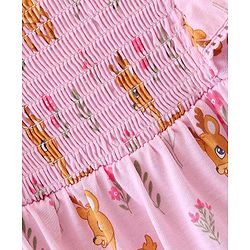 Babyhug Cotton Jersey Knit Sleeveless Frock Deer Print - Pink
