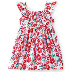 Babyhug Cotton Jersey Knit Sleeveless Frock Floral Print - White