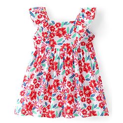 Babyhug Cotton Jersey Knit Sleeveless Frock Floral Print - White