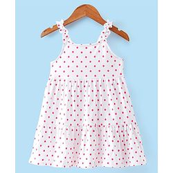 Babyhug Cotton Jersey Woven Sleeveless Frock with Sleeveless Jacket Floral Print - White & Peach