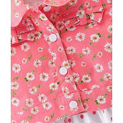 Babyhug Cotton Jersey Woven Sleeveless Frock with Sleeveless Jacket Floral Print - White & Peach