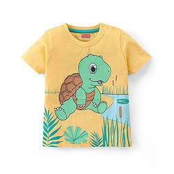 Babyhug Cotton Knit  Half Sleeves T-Shirt  with Turtle Graphics - Yellow