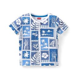 Babyhug Cotton Knit Half Sleeves T-Shirt with Beach Theme Print - White