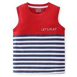 Babyhug 100% Cotton Knit Sleeveless Stripe T-Shirt with Graphics - Red