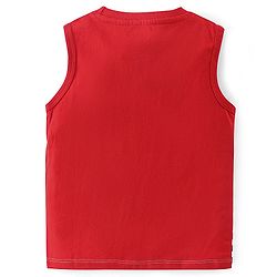 Babyhug 100% Cotton Knit Sleeveless Stripe T-Shirt with Graphics - Red