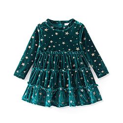 Babyhug Velour Knit Full Sleeves Frock Star Print - Green