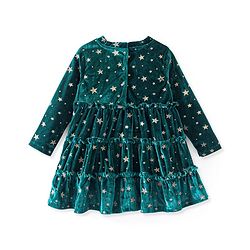 Babyhug Velour Knit Full Sleeves Frock Star Print - Green