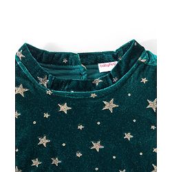 Babyhug Velour Knit Full Sleeves Frock Star Print - Green